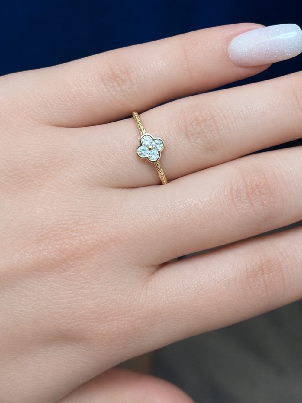 Gold over 925 Flower Cluster Ring with CZ Stones NEW